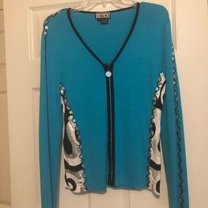 L Turquoise sweater top with sparkly zipper